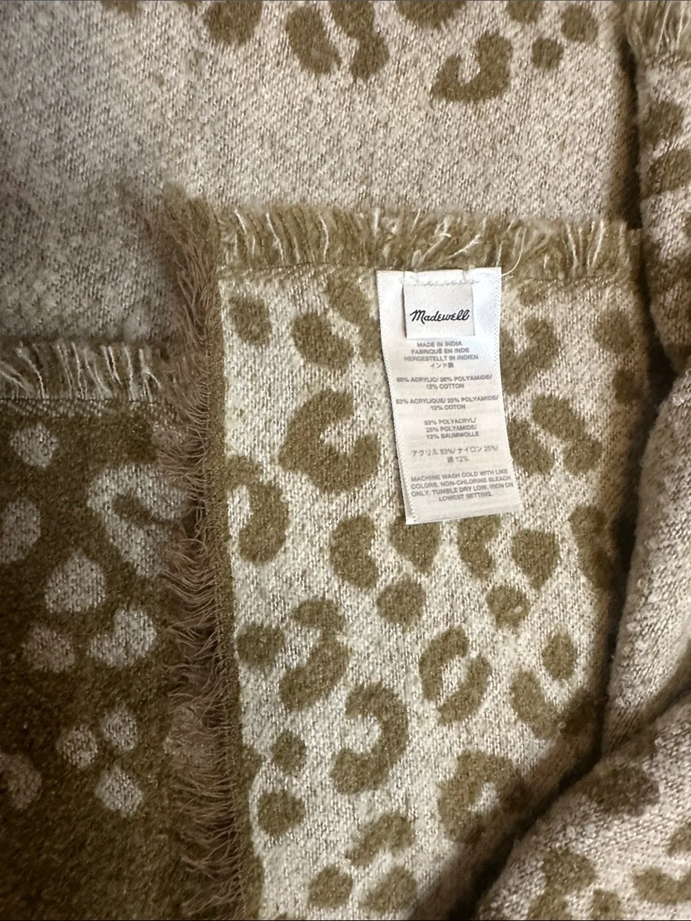 Madewell Olive brown and Cream Leopard Wrap Scarf